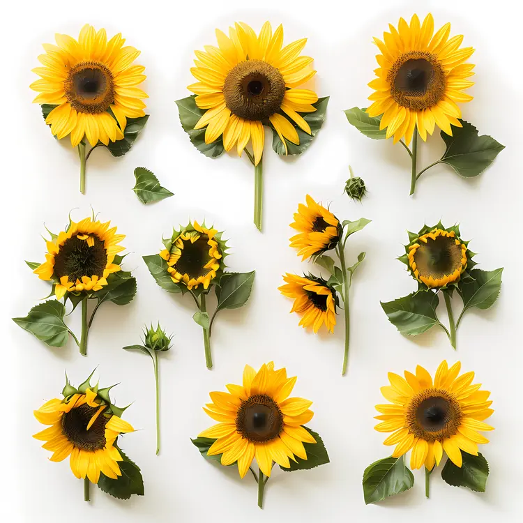 Sunflowers in Various Blooming Stages