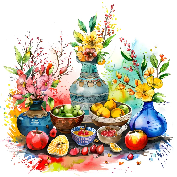 Colorful Floral Arrangement with Fruits