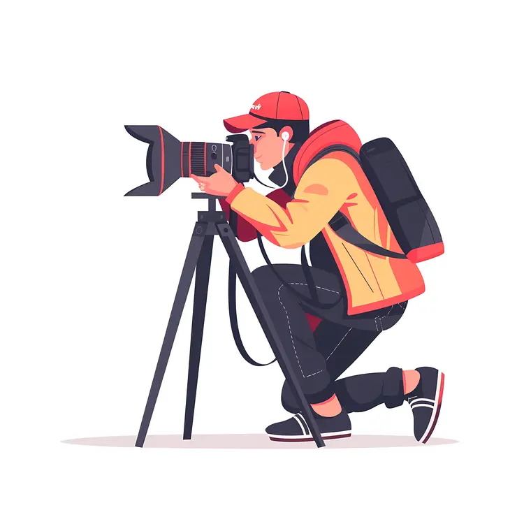 Photographer Setting Up Camera on Tripod
