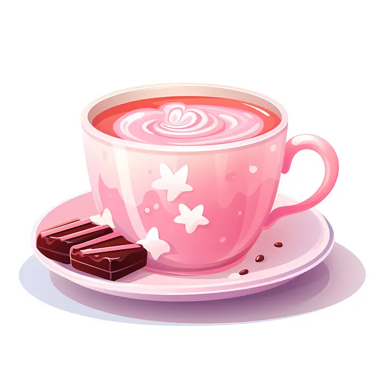 Pink Cup with Latte Art and Chocolate