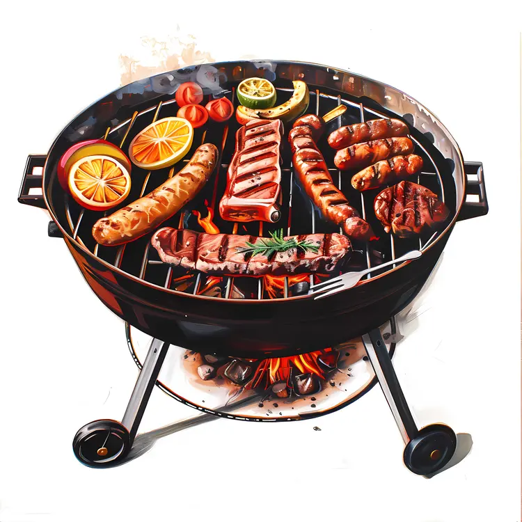 Barbecue Grill with Meat and Vegetables