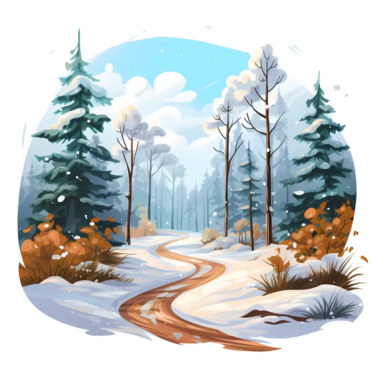 Snowy Landscape with a Curved Path