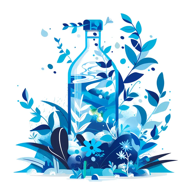 Blue Water Bottle with Nature Elements