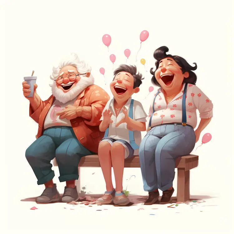 Happy Family Sitting on a Bench