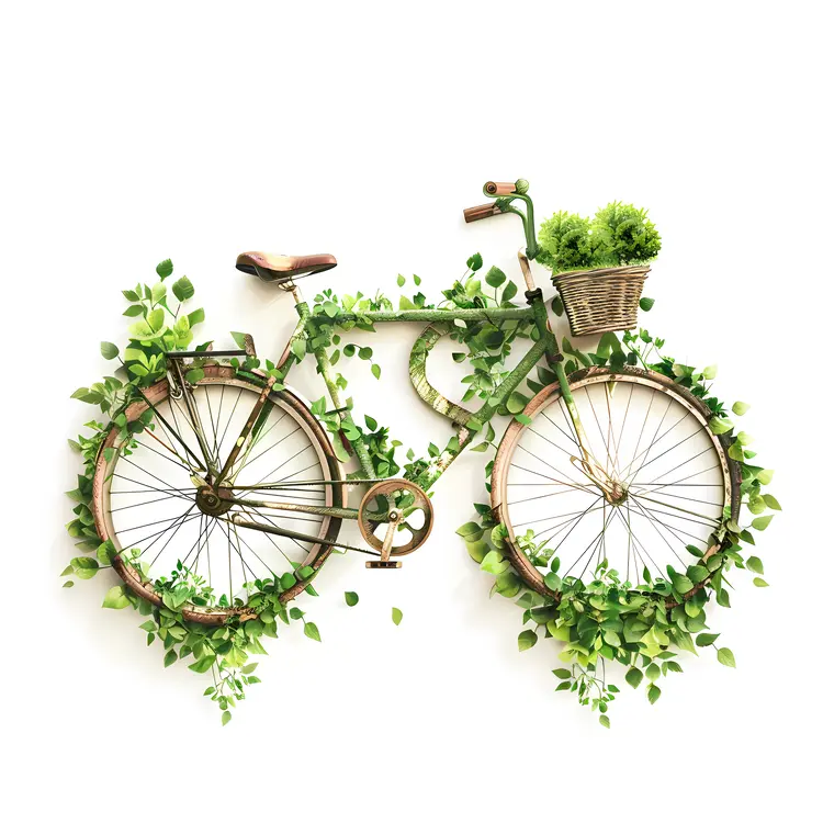 Green Bicycle with Basket and Leaf Design