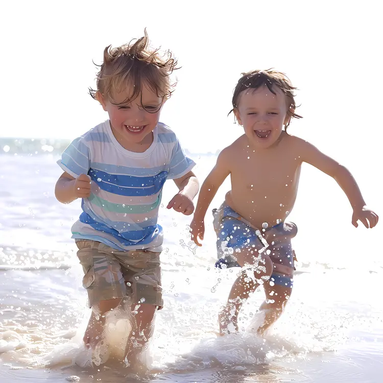 Kids Playing in the Water at the Beach