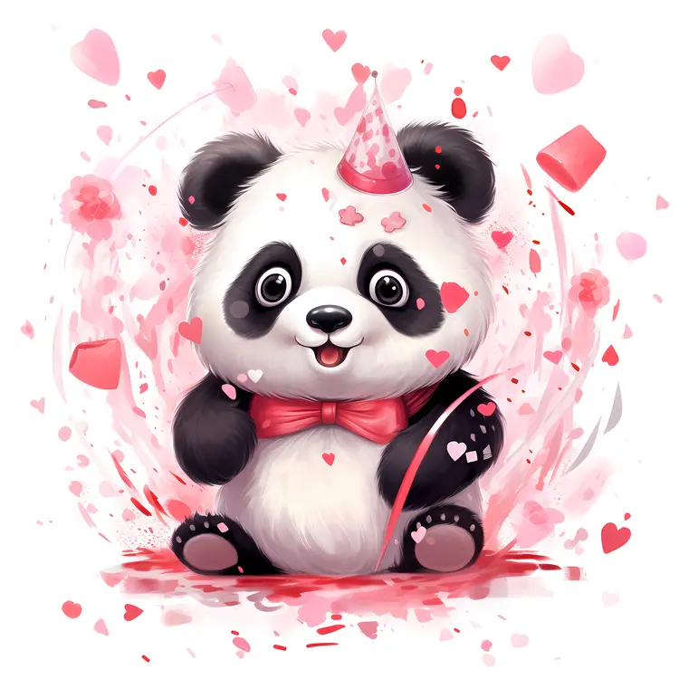 Panda with Hearts and Party Hat
