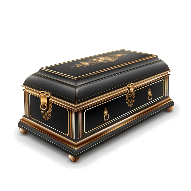 Black Decorative Chest with Gold Accents and Floral Design