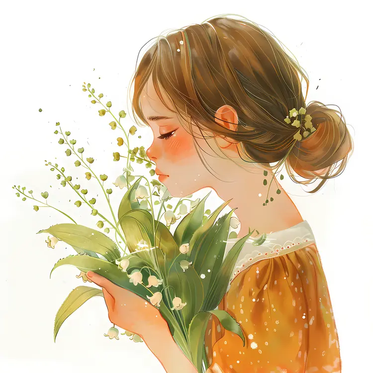 Girl Holding Lily of the Valley Flowers