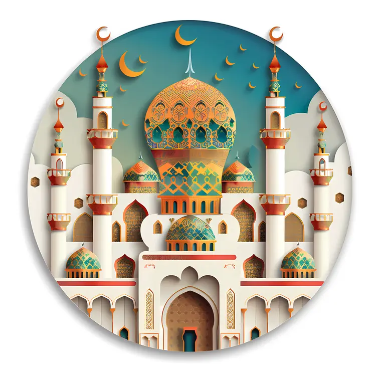 Colorful Mosque with Domes and Minarets
