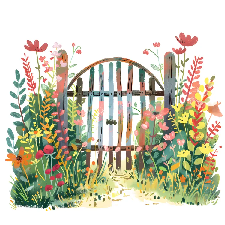 Wooden Gate with Colorful Blossoms