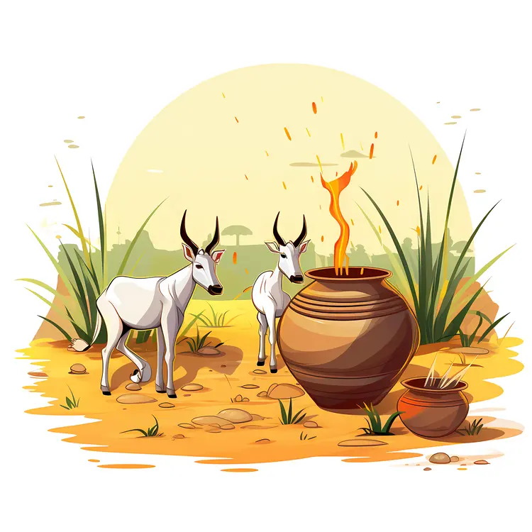 Cows with Fire and Traditional Offerings