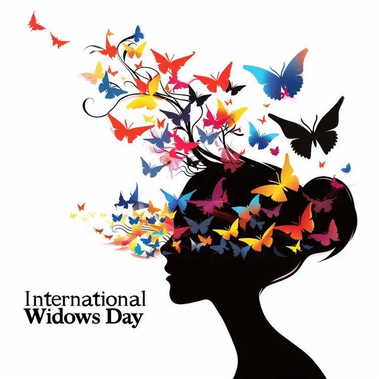 Colorful Butterflies and Woman's Silhouette for International Widows Day