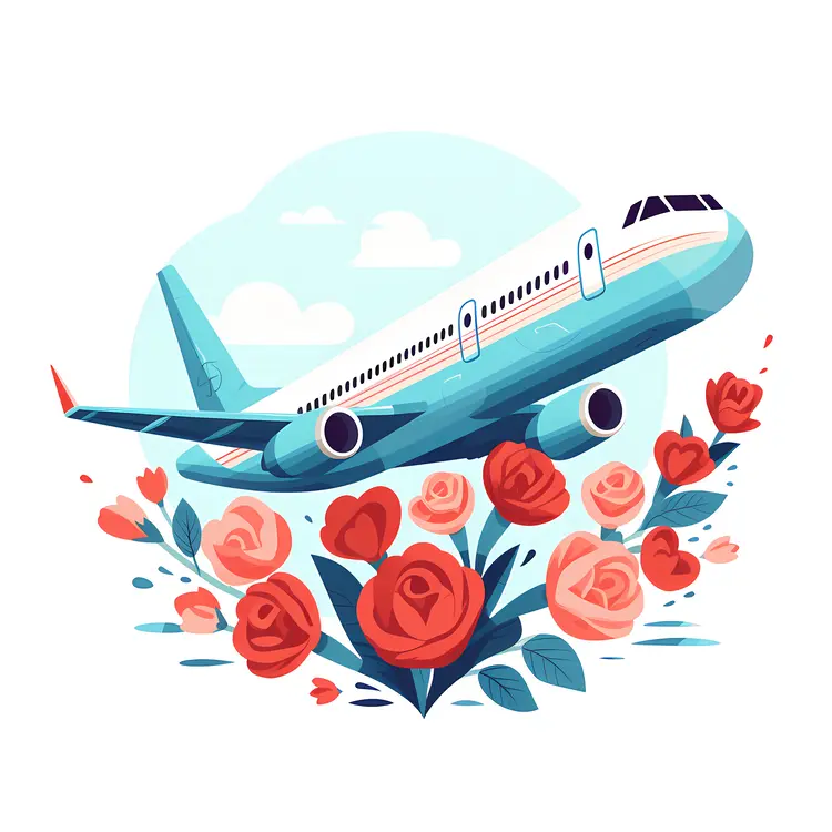 Airplane Ascending with Roses