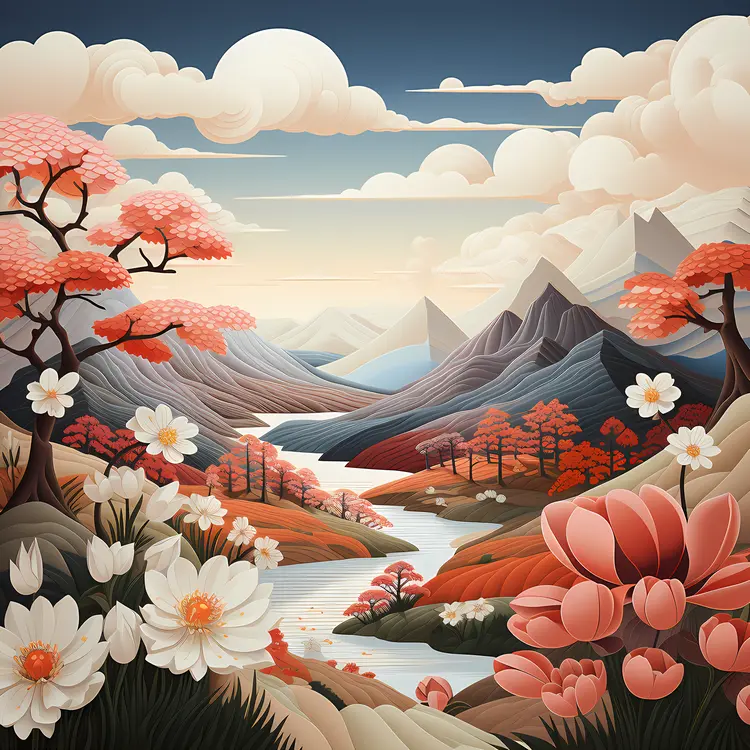 Scenic Landscape with Trees and Mountains