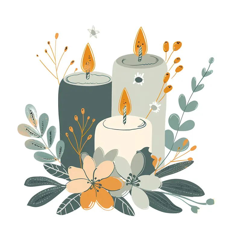 Beautiful Candles and Flowers Illustration