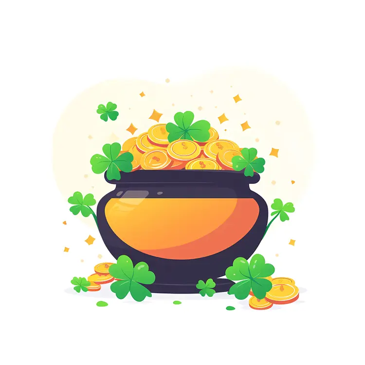 Pot of Gold Coins with Clovers for St. Patrick's Day