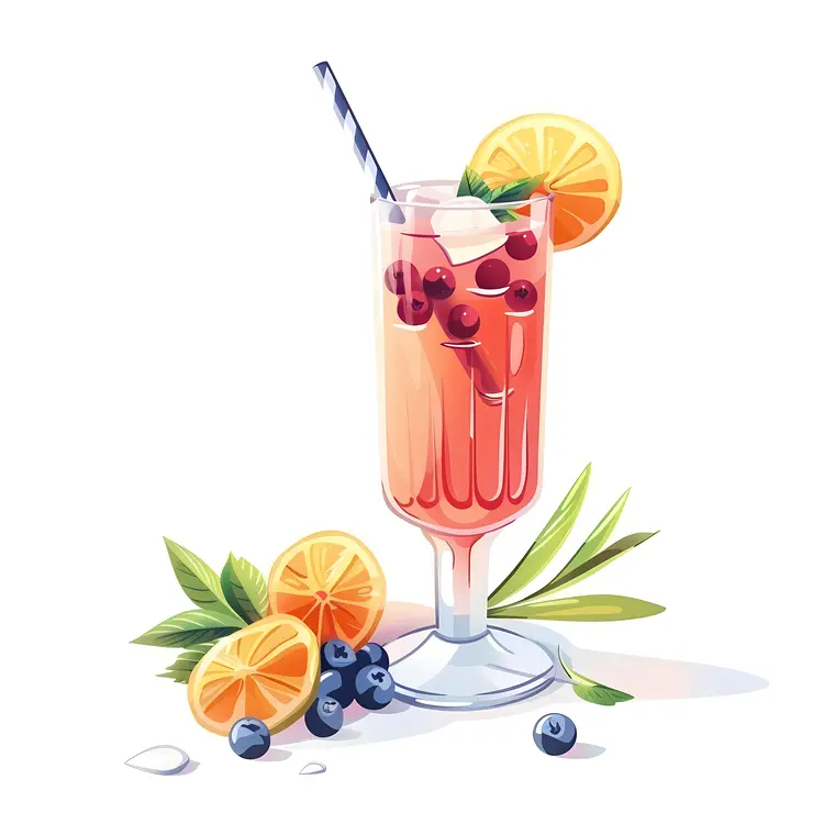 Cocktail with Blueberries and Lemon