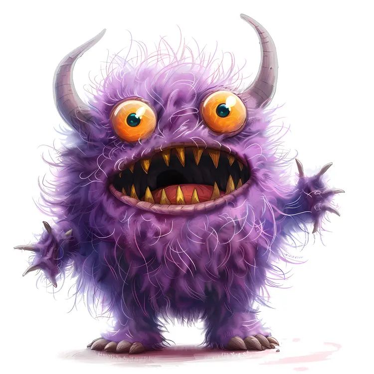 Purple Furry Monster with Horns