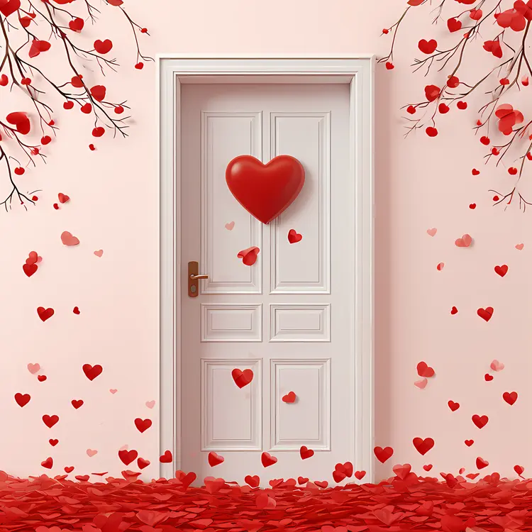 White Door with Heart Illustration
