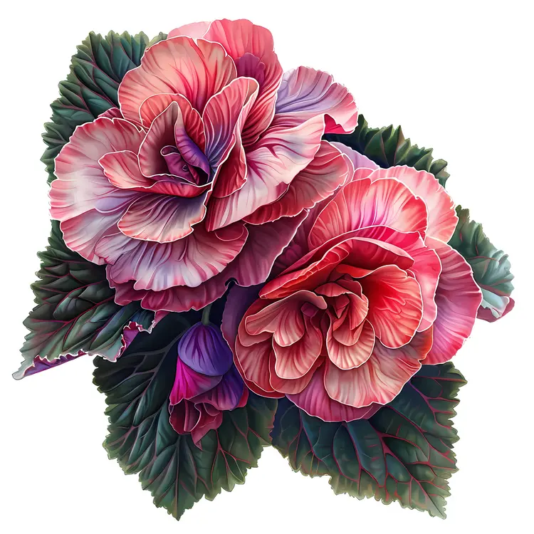 Pink Begonia Flowers with Lush Green Leaves