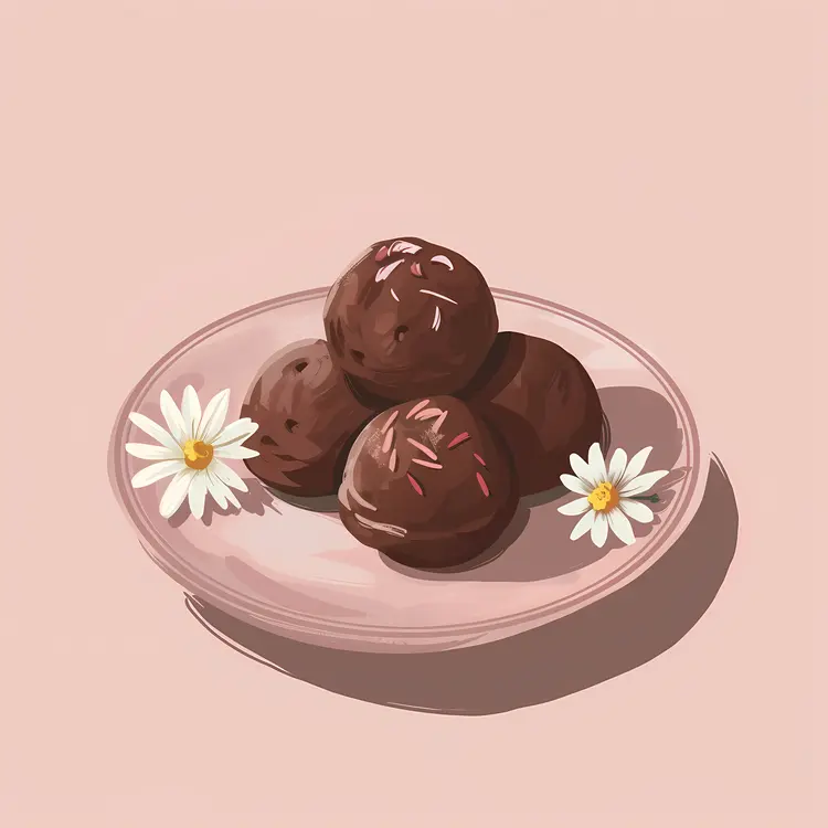 Chocolate Balls with Sprinkles and Daisies on Plate