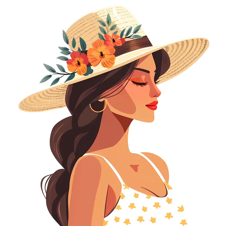 Stylish Woman in Floral Hat Illustration