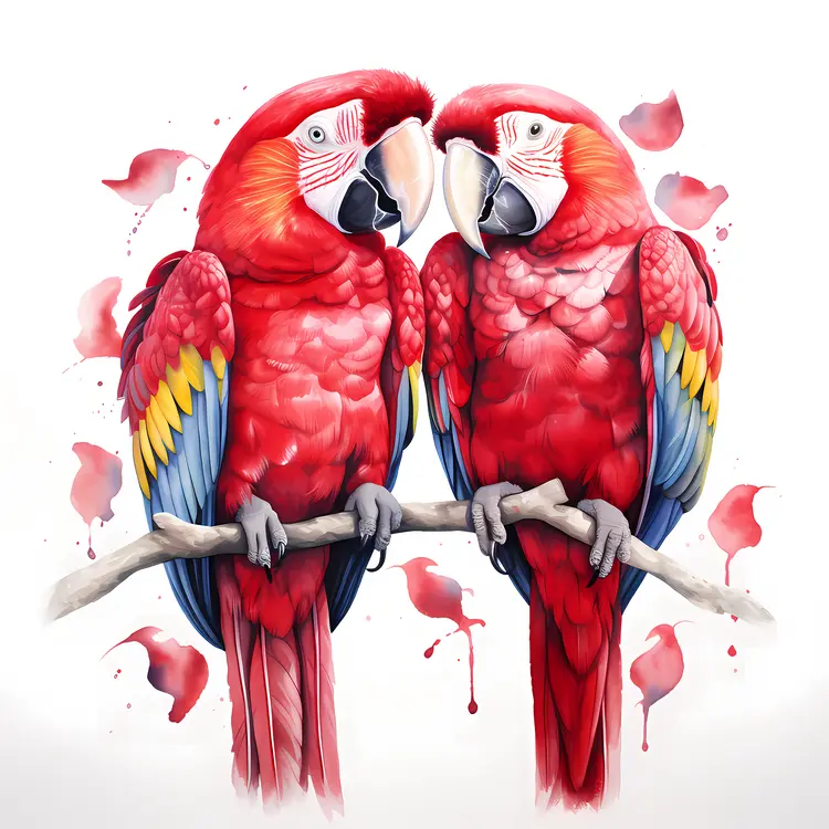 Beautiful Red Parrots on a Branch