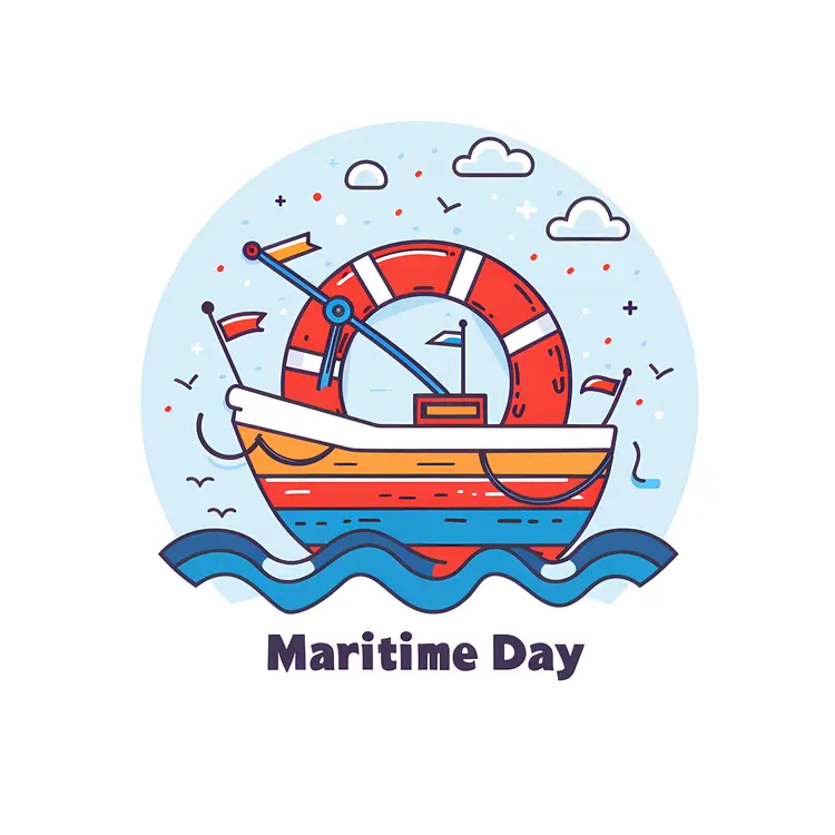 Maritime Day Celebration with Ship and Lifebuoy