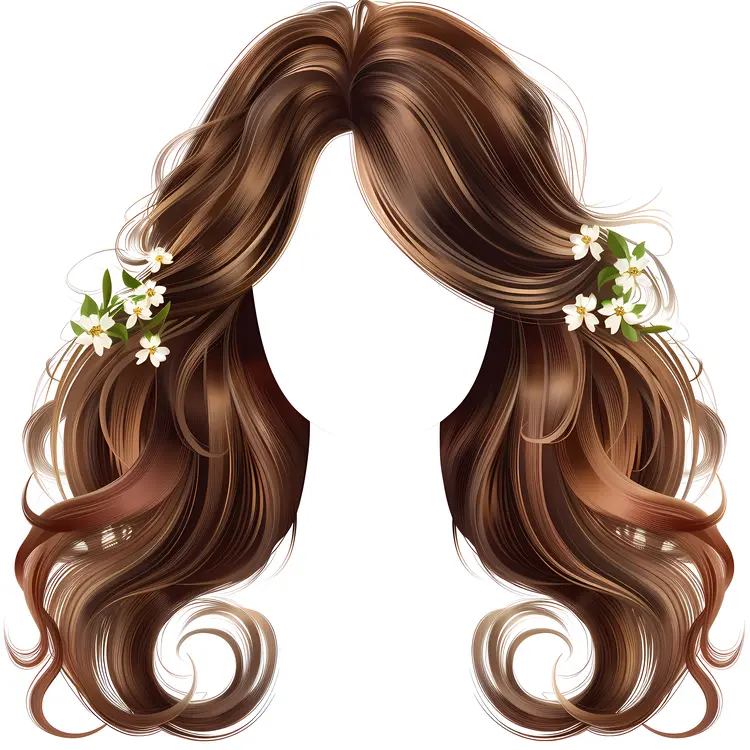 Brown Curly Hair with Flowers
