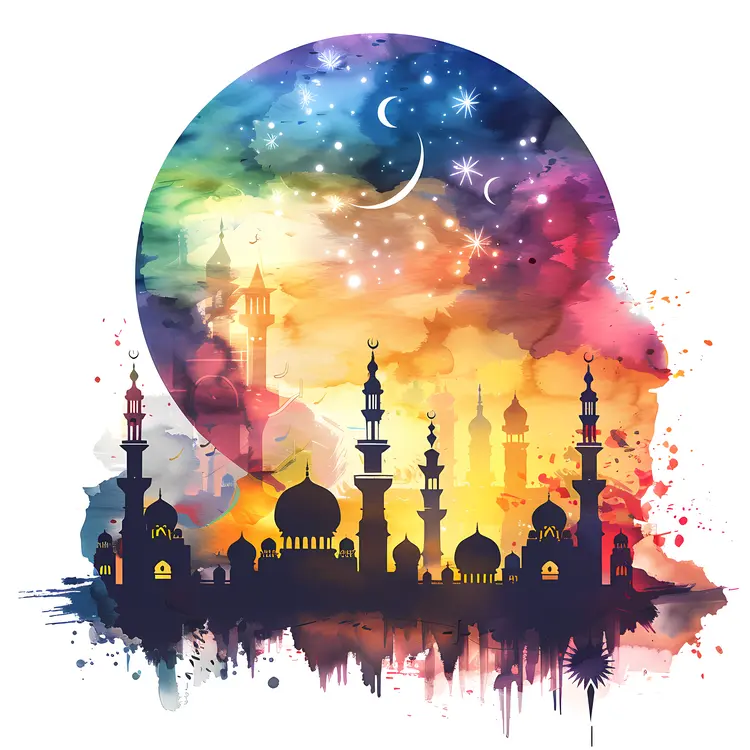Colorful Mosque with Crescent and Stars