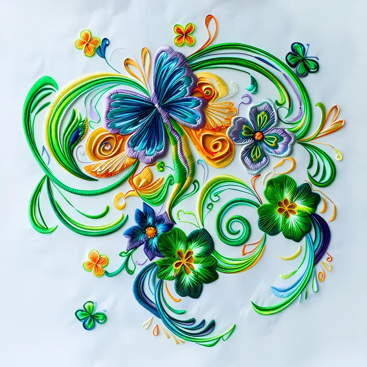 Vibrant Embroidered Butterfly and Flowers