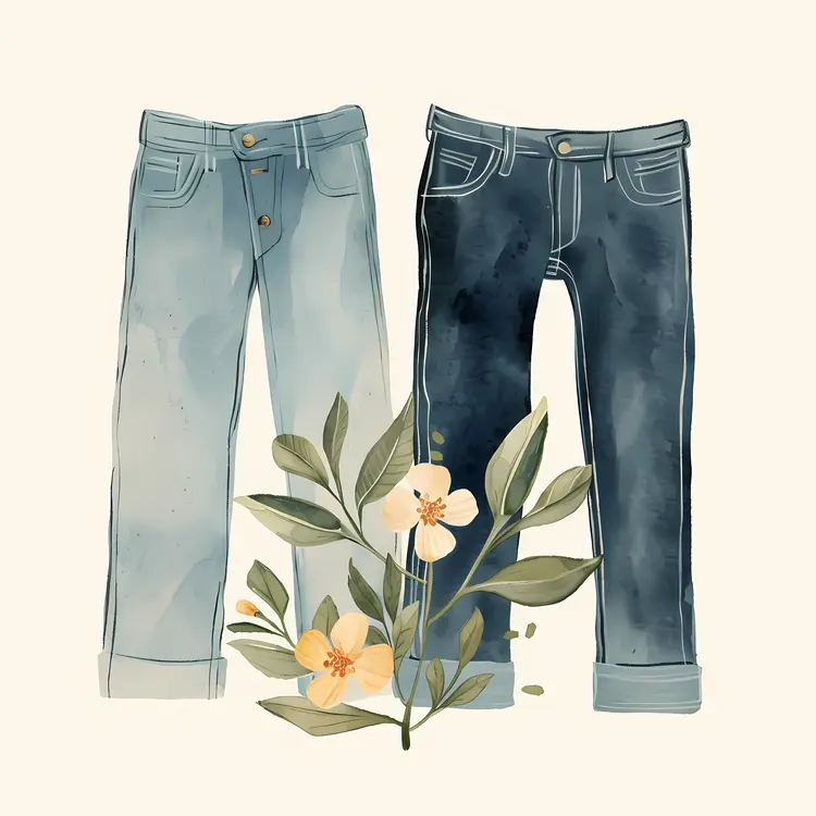 Floral Denim Jeans Illustration