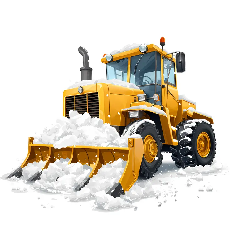 Yellow Snowplow Clearing Snow