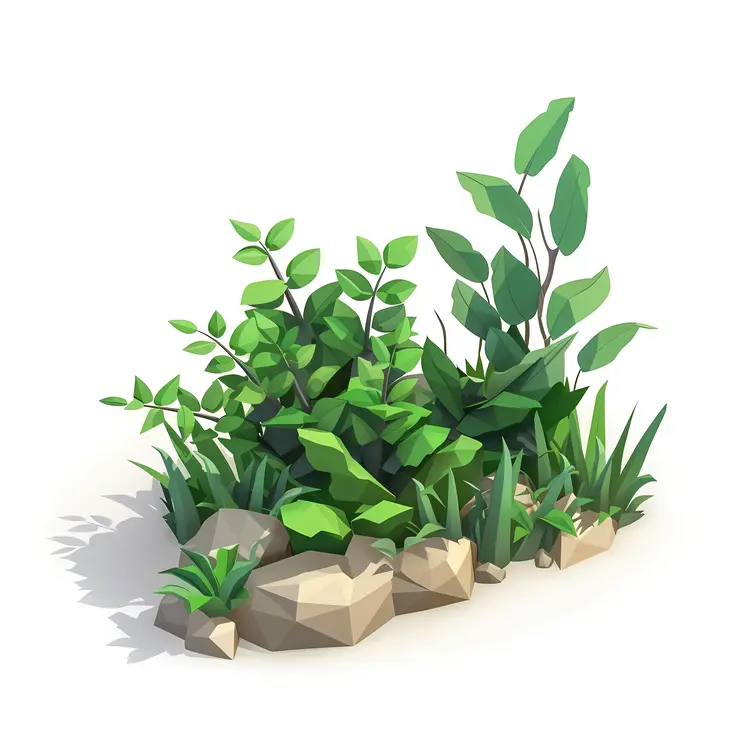 Green Bush with Rocks