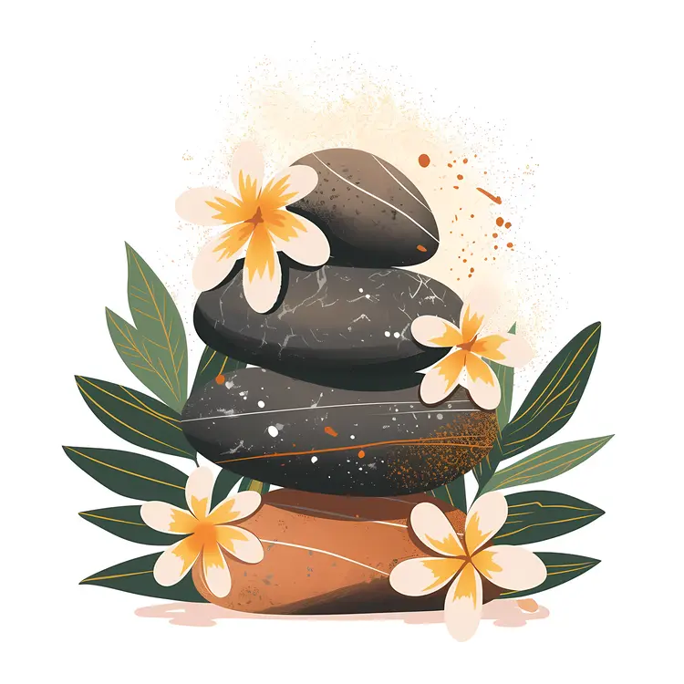 Zen Stacked Stones with Flowers