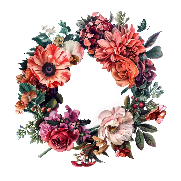 Elegant Floral Wreath with Red and Pink Flowers