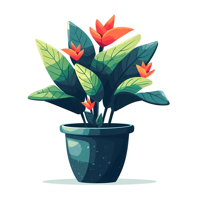 Red Flowers in Green Pot