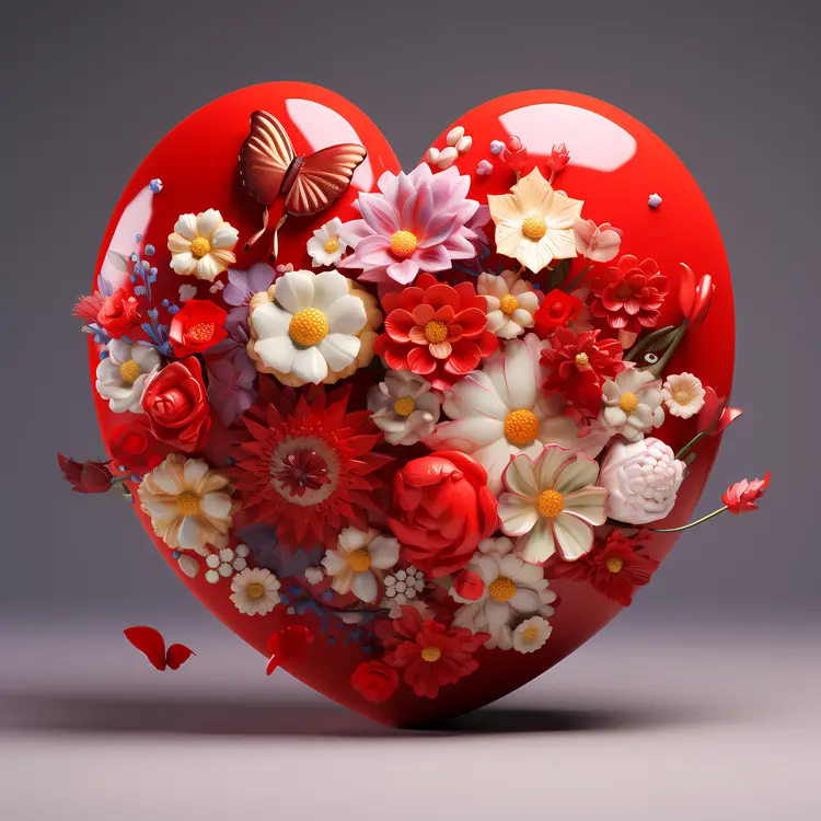 Red Heart with Mixed Flowers for Valentine's Day