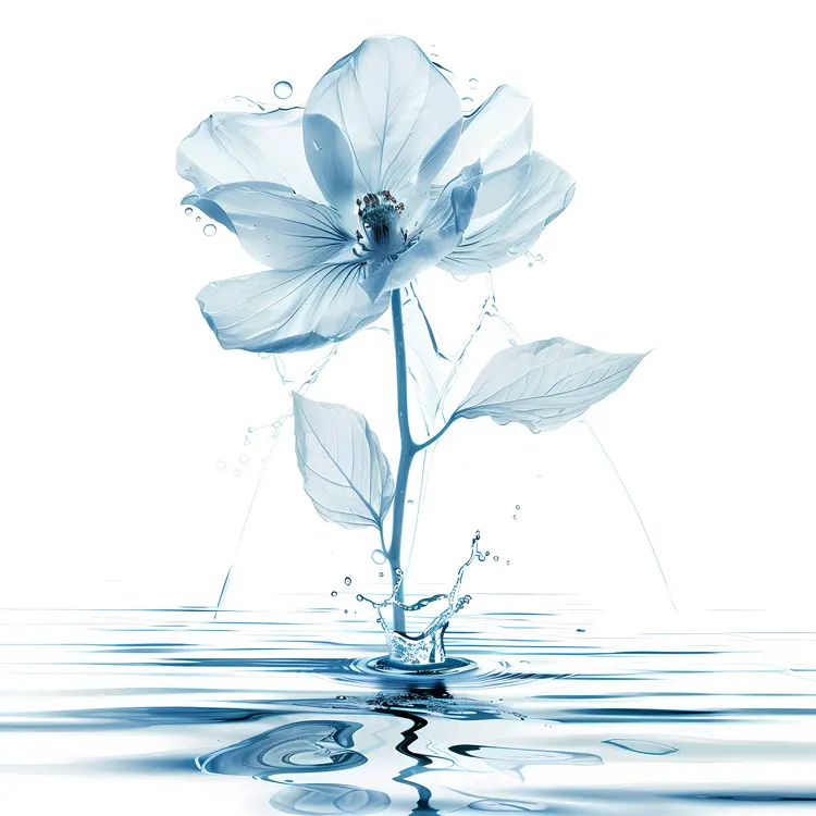 Blue Flower with Water Splash