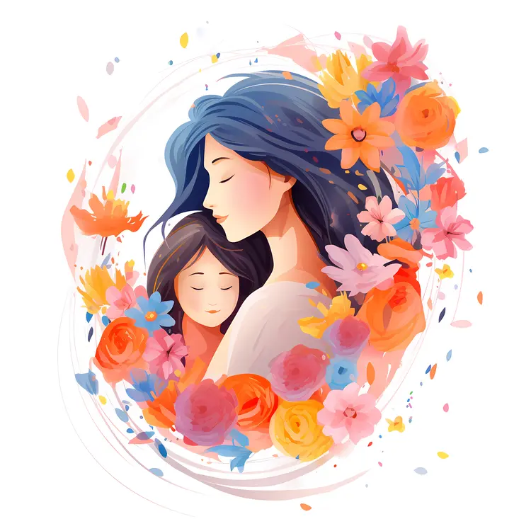 Mother and Child with Floral Background