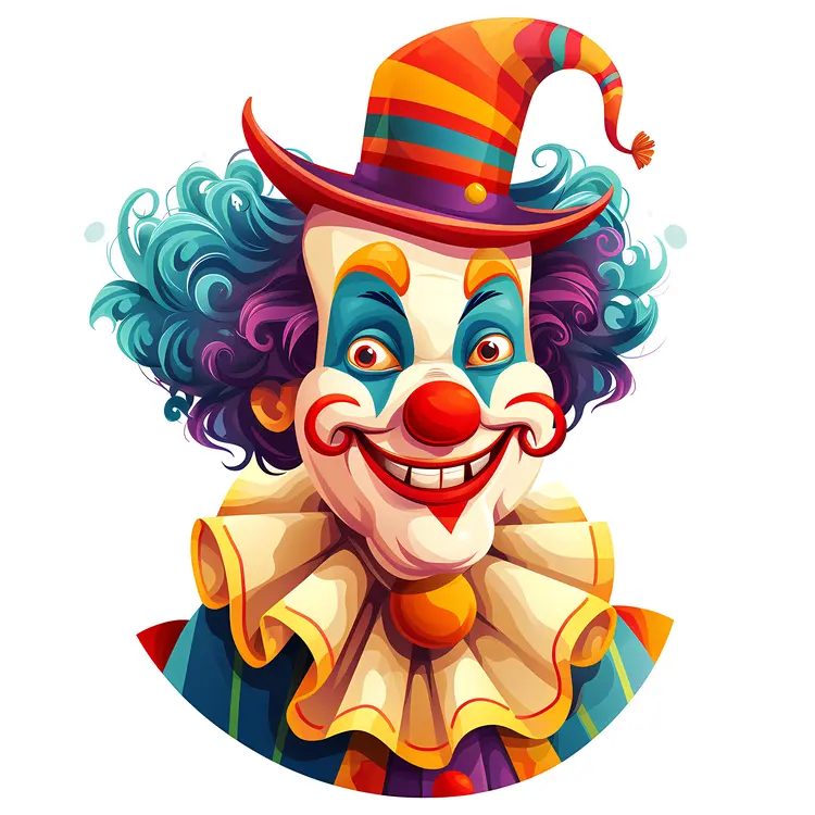 Clown with Striped Hat and Blue Hair