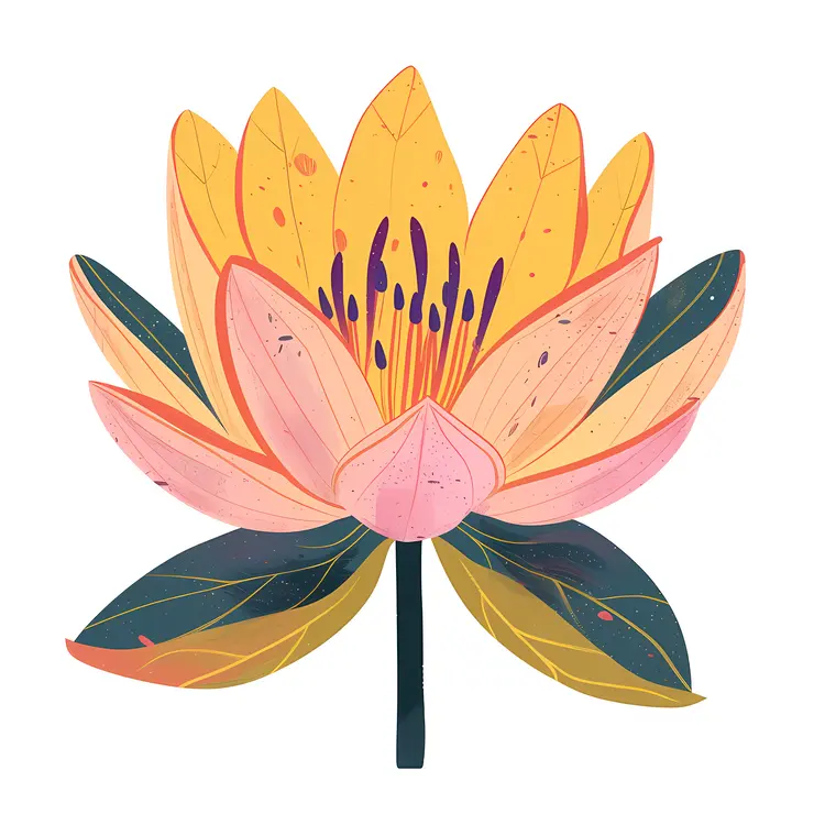 Single Lotus Flower with Yellow and Pink Petals