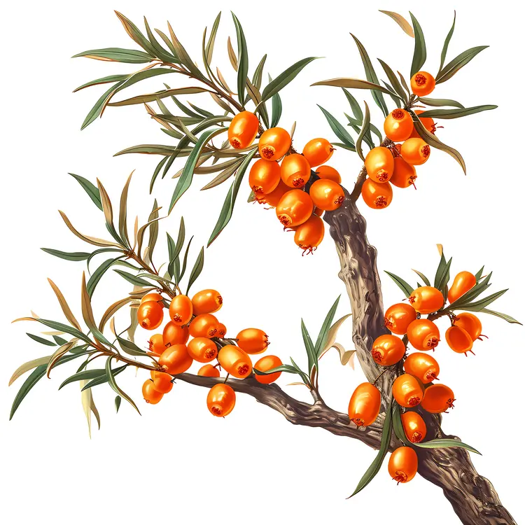 Cluster of Orange Berries on a Branch