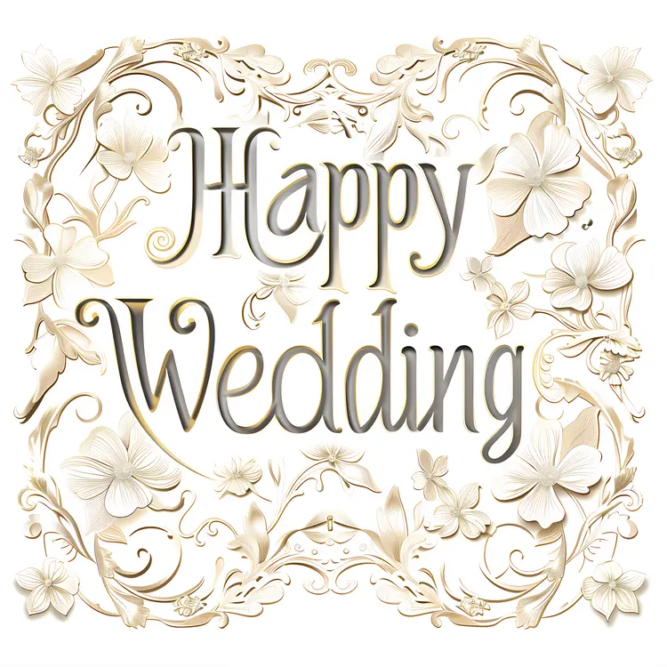 Happy Wedding Floral Text