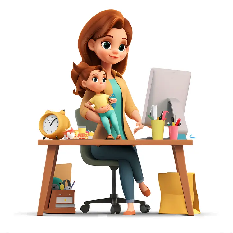 Mother and Child at Work Desk