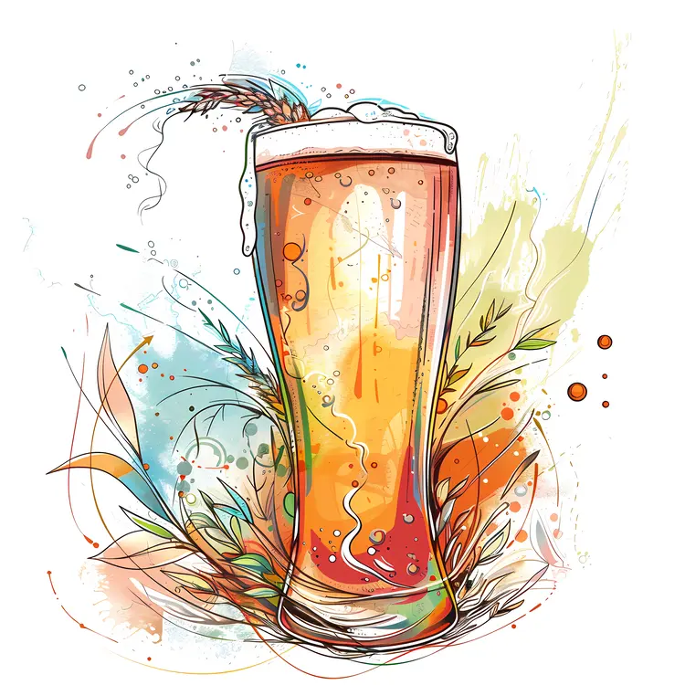 Colorful Beer Glass with Wheat