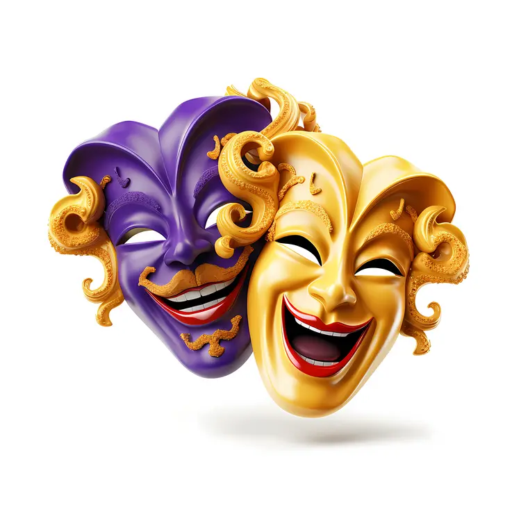 Purple and Gold Comedy and Tragedy Masks