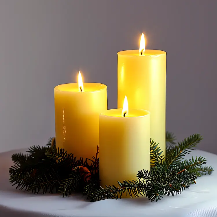 Yellow Candles with Pine