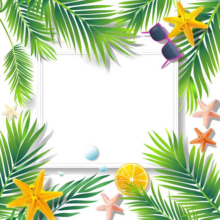 Tropical Leaves and Starfish Frame